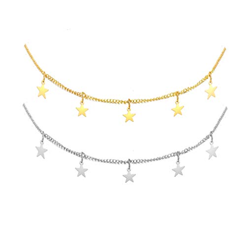 YANCHUN 2pcs Star Choker Necklace Gold Star Necklace Set for Women Choker Necklace Gift (3: 2pcs set)