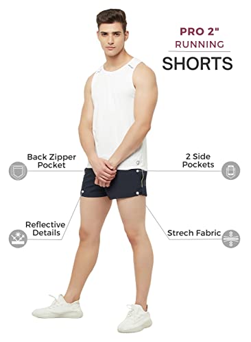Image of TRUEREVO Men's 2 inch Dry Fit Sports Running Reflective Shorts with 2 Side Pockets and Zipper Back Pocket | Marathon Shorts for Men | Activewear for Running, Sports, Training & Fitness