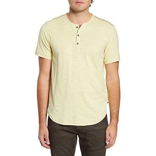 John Varvatos Star USA Men's Ryman Short Sleeve Disperse DYE SLUB Henley, Chartreuse Yellow, X-Large