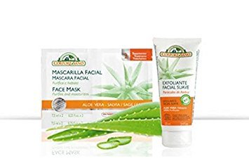 Exfoliante facial suave de aloe vera y lima + 2 mascarillas faciales de aloe vera y salvia  extracto certificado BIO  Importado de España