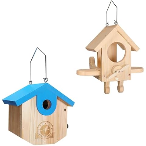 SISTERBIRD Wren Bird Houses for Outside Cedar Hanging + Wooden Bird Feeders for Outdoors Cover