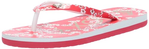 Roxy Girls Pebbles Flip Flop Sandal, Light Red, 4 Big Kid