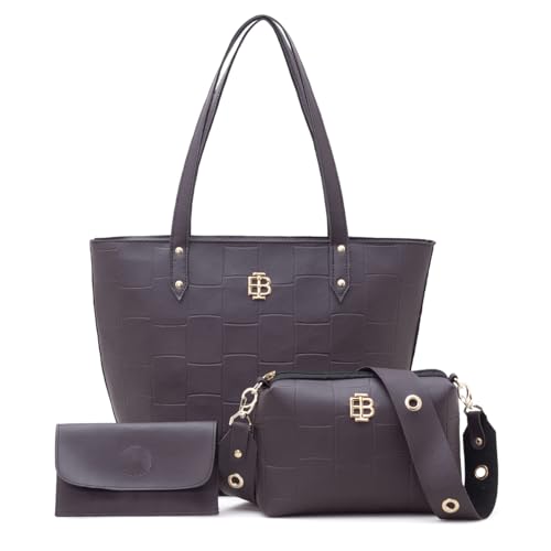 Kit 3 Bolsa Feminina Bolsa Grande 1 Bolsa Transversal e 1 Carteira 3 peças KIT-TIJ (Café)