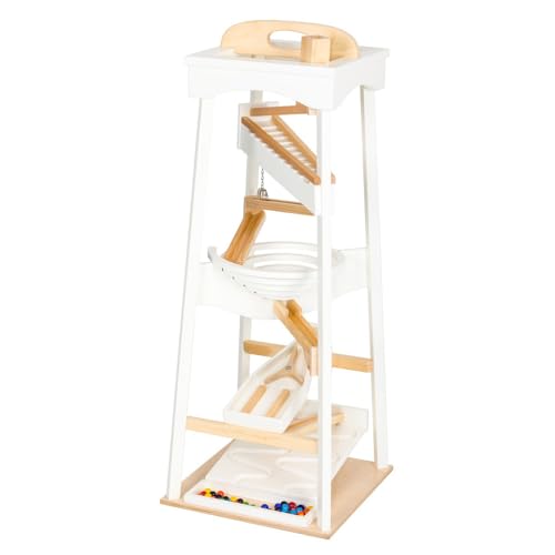 AmishToyBox.com Pyramid Marble Tower Run Wooden Toy - 39' High - Pack of Marbles Included (White and Natural Finish)