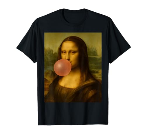 Funny Vintage Design Mona Lisa Blowing Bubble Gum T-Shirt