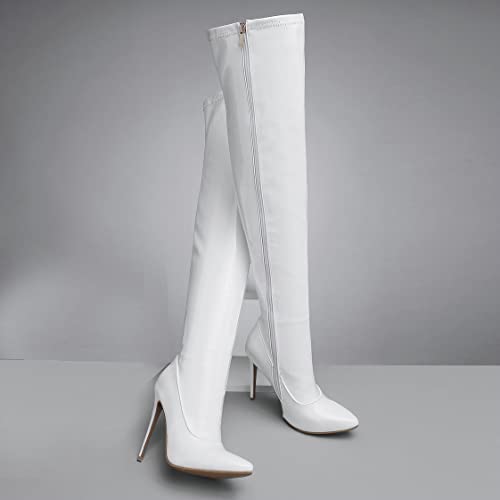UniqueStride Women's Patent Leather Thigh High GoGo Boots Stiletto High Heels Pointed Toe Side Zip up Over the Knee Boots4