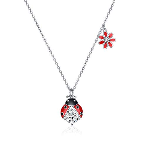 POPLYKE Ladybug Necklace for Women Sterling Silver Ladybug Jewelry Gifts for Mother Daughter