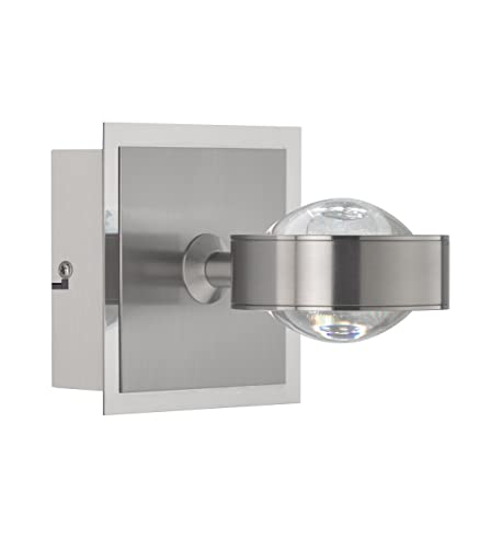 Fischer & Honsel|Wandleuchte, Cluedo|nickelfarben matt|chromfarben|L: 12,00 cm, B: 12,00 cm|Ausl. Wand: 16,50 cm|stufenlos dimmbar|CCT 3 Stufen|1x LED 7,5 Watt 2700/3350/4000|1100 lm|EEG:|30414 Fischer & Honsel|Wandleuchte, Cluedo|nickelfarben matt|chromfarben|L: 12,00 cm, B: 12,00 cm|Ausl. Wand: 16,50 cm|stufenlos dimmbar|CCT 3 Stufen|1x LED 7,5 Watt 2700/3350/4000|1100 lm|EEG:|30414