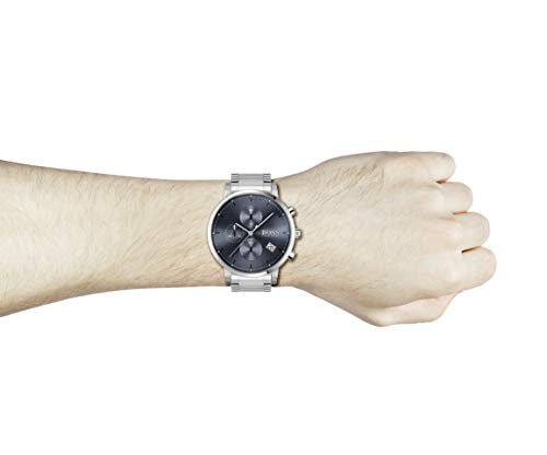 Image of Hugo Boss Stainless Steel Analog Blue Dial Men Watch-1513779, Silver Band