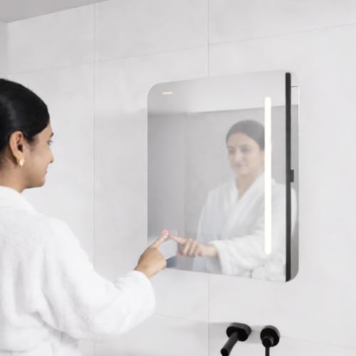 Image of Lorazzo Smart LED Mirror Cabinet - 24x18 in | 3 Colour LED Bathroom Mirror (Warm, Cool & White) | Anti-Fog Mirror with Defogger | Matte Black Mirror Cabinet with Storage | 5-Year Warranty