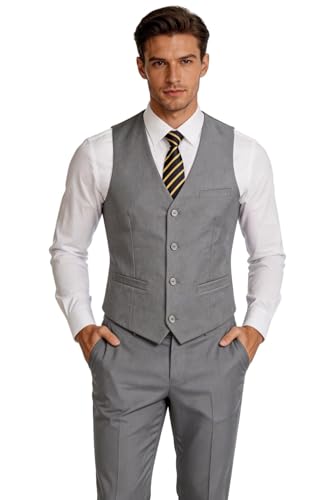 Furuyal Mens 2-Piece Vest Set with Dress Pant Casual Suit for Men Tuxedo Waistcoat Light Gray-XL