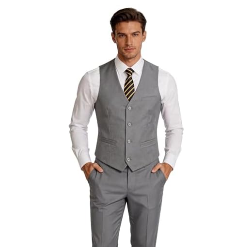 Furuyal Conjunto de colete masculino de 2 peças, caimento justo, casual, colete, Cinza claro, PP