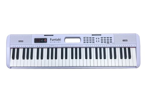 Funtaki Elektronisches Keyboard Piano mit 61 Tasten für Erwachsene und Kinder mit leuchtenden Tasten, MIDI-Konnektivität und Lernmodi – perfektes Anfängerklavier Weiß