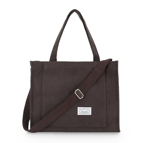 Image of UERRUAM Tote Bag for Women with Compartments,Corduroy Tote for Work Travel College Book Bag Women Purse Handbag Crossbody Bag