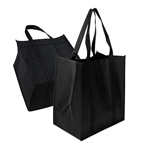 TSHAOUN 2 Pezzi Borsa per la Spesa Portatile, 38 x 33.5 x 25.5cm Borsa Della Spesa Pieghevole Riutilizzabile Nera con Piccolo Gancio Perfetto per Shopping, Viaggi, Picnic, Spiaggia (2 Pack)