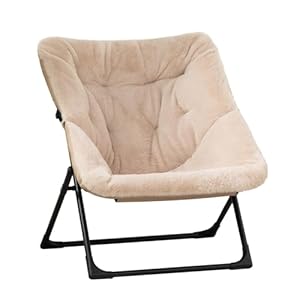 HollyHOME X-Large Saucer Chair, Comfy Oversized Folding Chair, Faux-Fur Reading Chair for Teens, Adults, Foldable Accent Lazy Chair, Metal Lounge Chair for Living Room, Bedroom, Dorm, Light Khaki