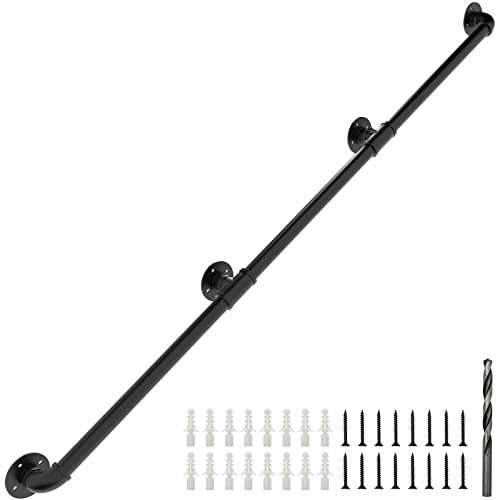 PNBO Industrial Staircase Railing, 9FT Galvanized Pipe Handrail with Wall