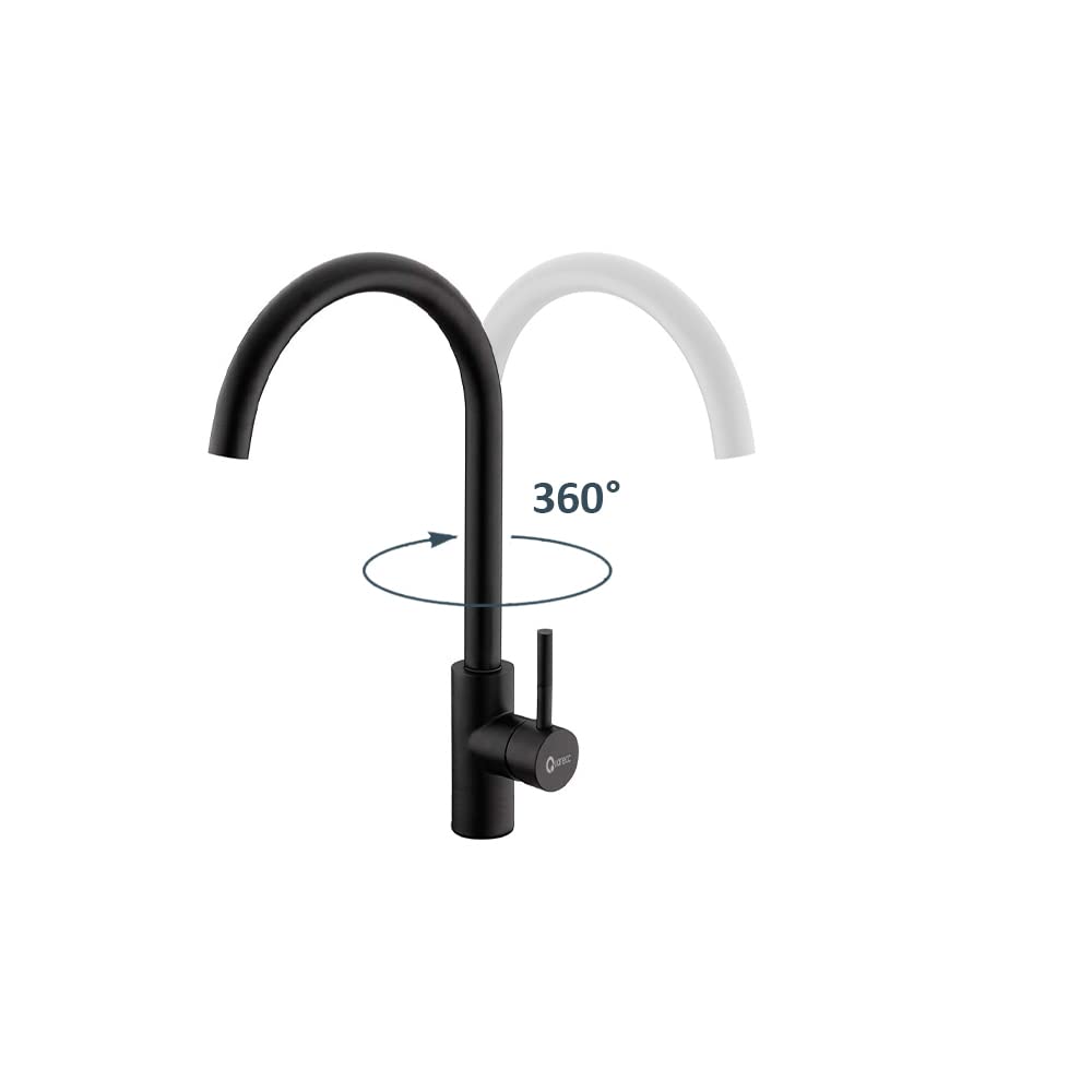 Set Lavello Prime 116 116×50 Nero Granito e Miscelatore First Monocomando Canna Girevole Nero Quareco