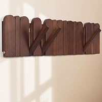 KINGSOW Coat Hooks Wall Mounted: Wooden Wall Coat Rack with Flip-Down Hooks for Hats Bags