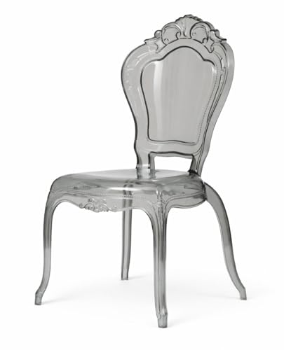 Biscottini Chaises baroques en polycarbonate transparent fumé – Fauteuil effet cristal – Chaises en plastique Louis XV moderne – Chaise élégante pour salle à manger, cuisine, salon, restaurant
