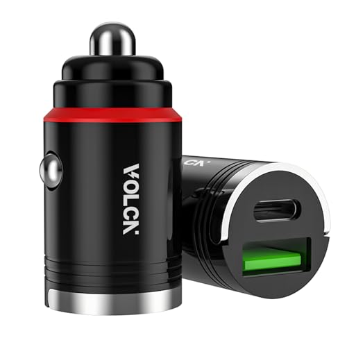 VOLCN Dual Port Car Charger, [Matt Black] [2 Pack] USB A & USB C Car Cigarette Lighter Charging Adapter, 30W Fast Charging, PD&QC 3.0, Compatible iPhone 16/15/14/13/12 Series, iPad, Samung, Pixel