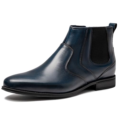 Holy dove Mens Blue Chelsea Dress Boots with Side Zipper & Slip-On Ankle Design, Genuine Leather Casual Boots for Men, Size 10