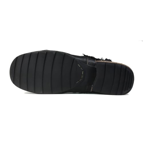 Image of OSSTONE Moto Boots for Men Fashion Zipper-up Leather Chukka Boots Casual Shoes Retro Style OS-5008-8-Retro-US