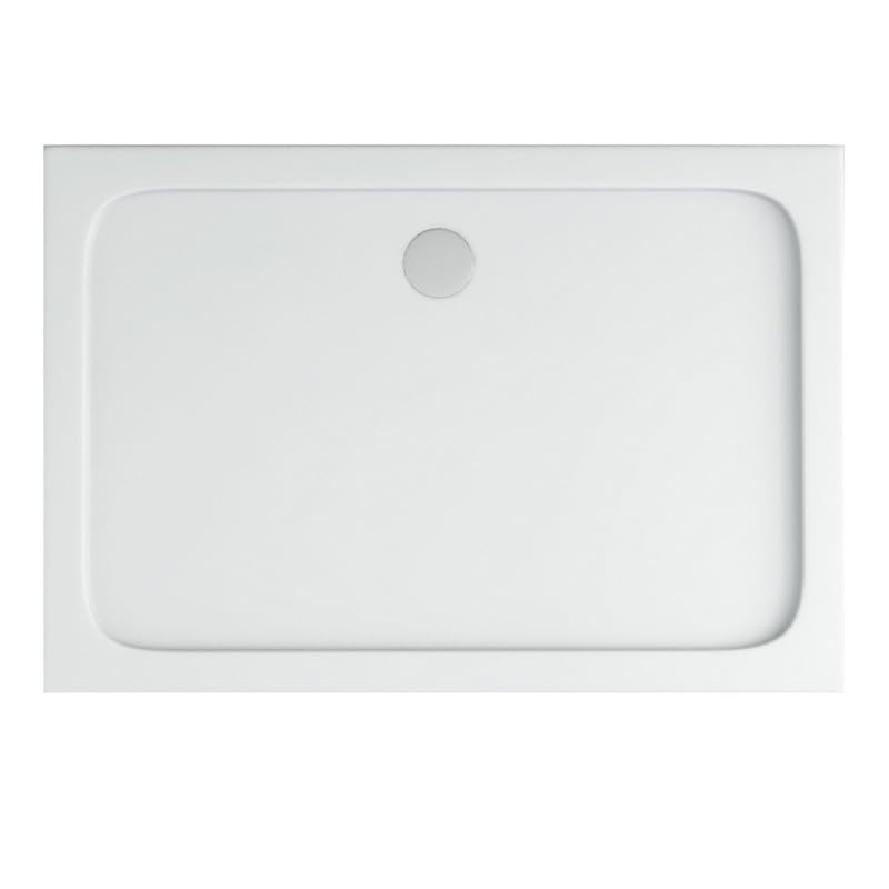 Belvit Plato de ducha de 120 x 90 x 4 cm, plato de ducha plano de acrílico sanitario, 4 cm de alto, acrílico blanco, resistente a los arañazos y a la temperatura, instalación igual al suelo, cuadrado