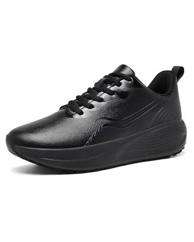 XUVUVJU Non Slip Work Shoes for Women Waterproof Kitchen Chef Slip Resistant Lightweight Leather Sneakers for Restaurant Food Service Nursing Standing All Day Black