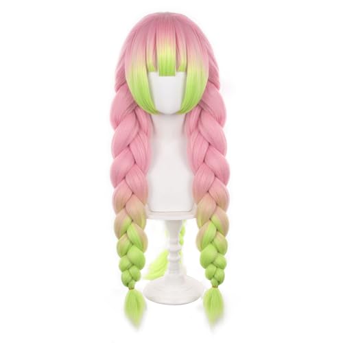Vivaroom Love Hashira Kanroji Mitsuri Wig Cosplay Wig with Wig Cap Heat Resistant Synthetic Hair for Manga Anime Role Play for Festival Holiday Cosplay Party Comic Exhibition