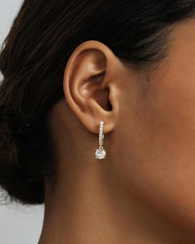 PAVOI 14K Gold Plated Dangle Hoop Earrings for Women - Bridal Small Dangle Gold Earrings with Sterling Silver Posts - Cubic Zirconia Huggie Drop Trendy Fashion Jewelry2