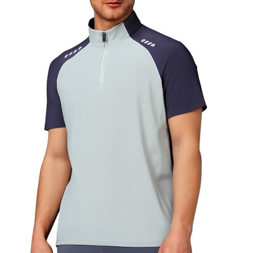 Camiseta deportiva para hombre, manga corta, protección UV, 1/4 cremallera, transpirable, para exteriores, pesca, correr, senderismo, camiseta funcional de secado rápido, O Púrpura, 3XL