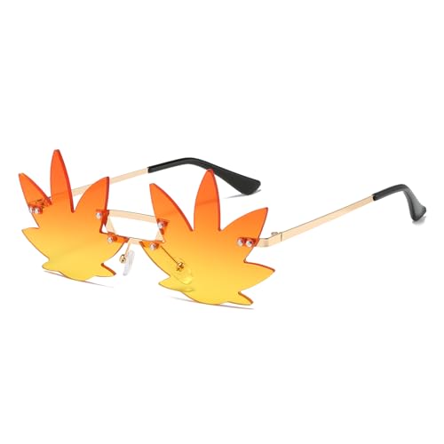 LJCZKA Maple Leaf Shape Sunglasses Women Men - Rimless Funky Glasses Rave Festival Party Halloween Christmas Accessories