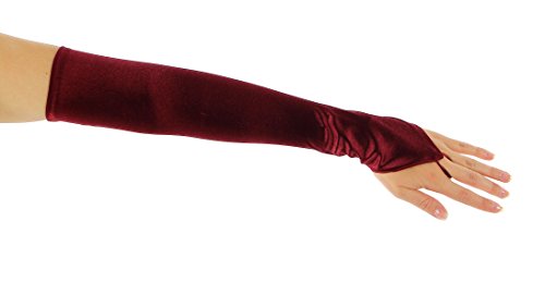 Dancing with Moon Fingerless Satin Opera Length Gloves, Burgundy