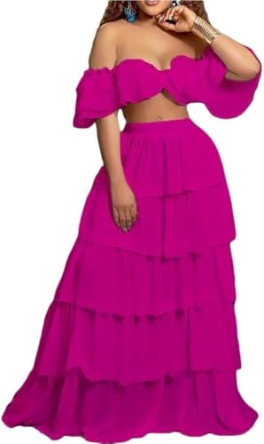 Women’s Summer Two Piece Dress Short Sleeve Top Long Skirt Casual Party Evening White Yellow(Yellow,M)3