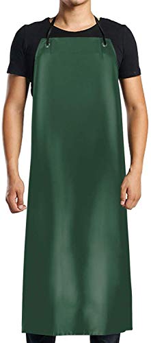 NANOOER Heavy Duty Vinyl Rubber Waterproof Apron Durable Ultra Lightweight Extra Long Black