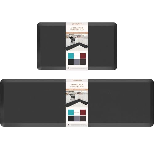 HappyTrends 2 PCS Kitchen Mat Cushioned Anti-Fatigue Floor Mat, Heavy Duty Ergonomic Comfort Foam Standing Mat, Waterproof Non-Slip Kitchen Rugs for Home, Office(20"x30"+20"x60",Black)
