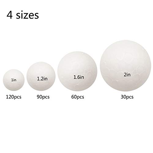300 Pack Craft Foam Balls, 4 Sizes Including 1-2 Inches, Polystyrene Smooth Round Balls, Foam Balls for Arts and Crafts, DIY Craft for Home, Supplies School Craft Project and Holiday Party, White