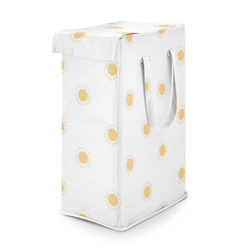 Image of Sweet Jojo Designs Laundry Hamper (White & Yellow Boho Sun) for Girls & Boys, Foldable Dirty Clothes Basket with Handles for Baby Nursery, Kids Bedroom, Teen Bathroom (Bohemian, Celestial Sky, Desert)