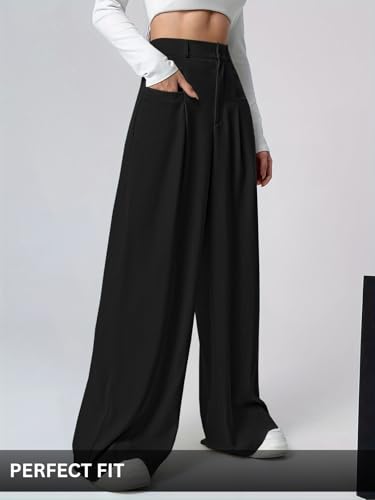 Image of GRECIILOOKS Trousers for Woman | Womens High Rise High Waist Flared Korean Style | Formal Pant for Women Office Wear| Track Pants for Womans Elegant for College & Events (Available in Plus Size)
