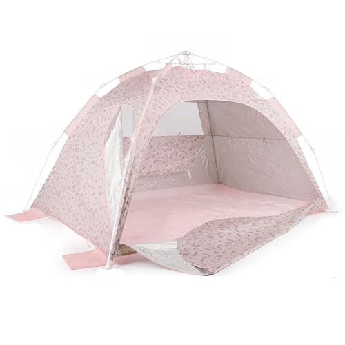 Bieco Strandmuschel Pop Up XXL Quick-Up Strandzelt Schnellaufbau mit UV Schutz 80+ Sonnenschutz & für Baby Kinder & Familie Automatik Zelt 34 Personen Dreamy Flowers