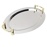 Bandeja rectangular de metal con mango dorado, organizador decorativo de acero inoxidable para el hogar, cocina, eventos de fiesta