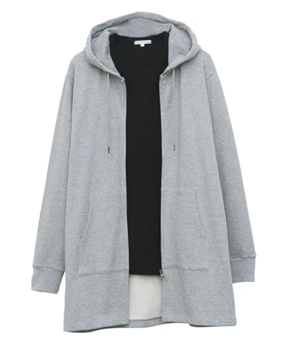 [ニッセン] メンズ パーカー 2点セット（ロング丈フルジップパーカー+Tシャツ）【３Ｌ～お腹ゆったり】 杢グレー+黒 LL