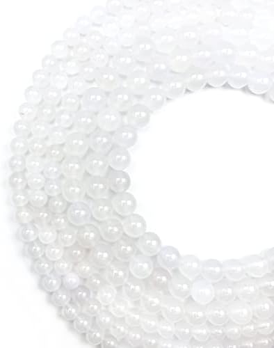 Qiwan Natural Round Loose Beads Jewelry Making DIY Bracelet Necklace Material 1 Strand 15 Inches (6mm, Smooth Surface White Onyx Agate)