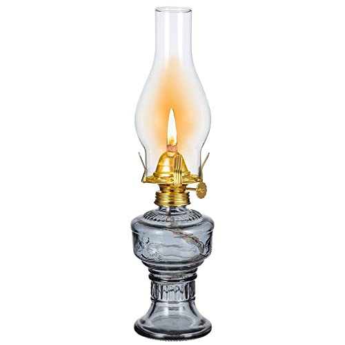 SYOENK Vintage Oil Lamp Lantern 12.6'' Rustic Clear Glass Kerosene Lamp Lantern Chamber Oil Lamps for Indoor Use Home Decor Lighting Hurricane lamp Classic Old Oil Lantern (Grey), White