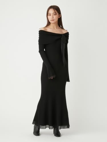 Amazon.co.jp: オフショルリボンリブニットワンピース FWNO244129BEGF