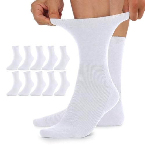 TUUHAW Calcetines de Mujer 39 42 Invierno 10 Pares Calcetines de Algodón Para Diabéticos Hombres Sin Elástico Diabéticos Blanco Sin Compresión Extra Grande