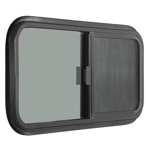 OUTPRIZE Horizontal RV Window, 21″ W x 14″ H Tinted Sliding RV Window with Net Screen and Trim Ring, Fit 1 1/4″ to 1 4/5″ Thickness Wall, DOT Approved