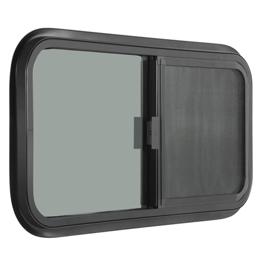 OUTPRIZE Horizontal RV Window, 21" W x 14" H Tinted Sliding RV Window with Net Screen and Trim Ring, Fit 1 1/4" to 1 4/5" Thickness Wall, DOT Approved