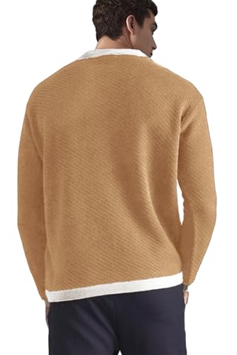 BAYAMO Mens Polo Sweater V Neck Long Sleeve Pullover Sweater Casual Knit Textured Sweater Khaki XXL — view 2